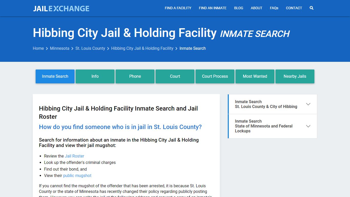 Hibbing City Jail & Holding Facility Inmate Search